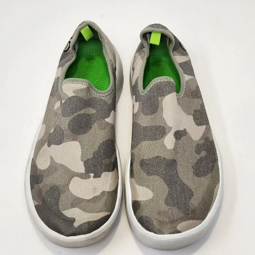 Oofos Oomg Recovery Eezee Low Slip On Shoes Green Tan Camo Women Size 9 Comfort
